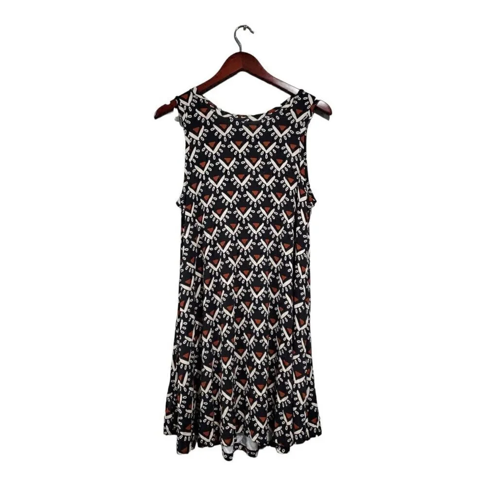 Loft Women's Brown Black Shift Dress Midi Sleeveless Casual Smocked Back Sz S - Picture 1 of 11